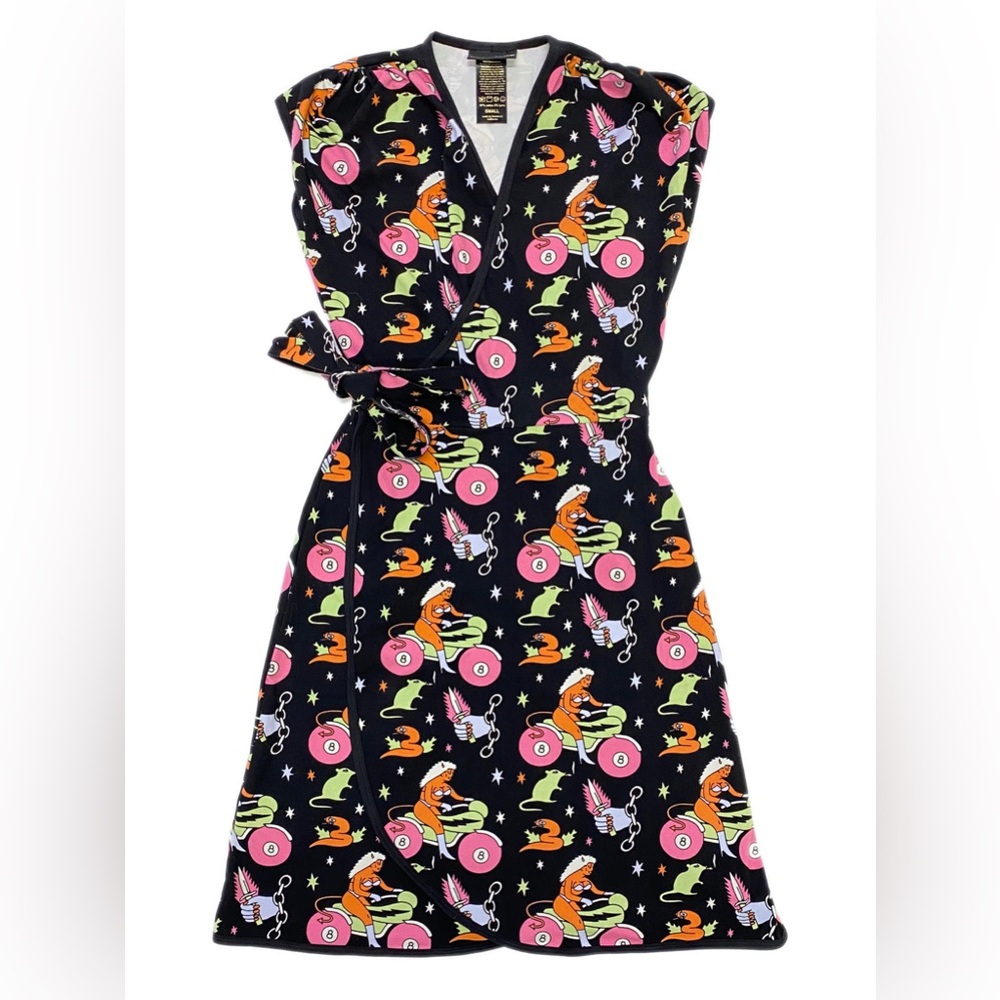 🖤 Nooworks Dahlia Wrap Dress – “Mean Machine” Print 🐈‍⬛🎱 - Picture 2 of 8